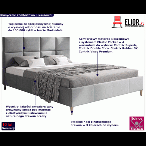 Tapicerowane łóżko z drewnianym stelażem 180x200 Bennet