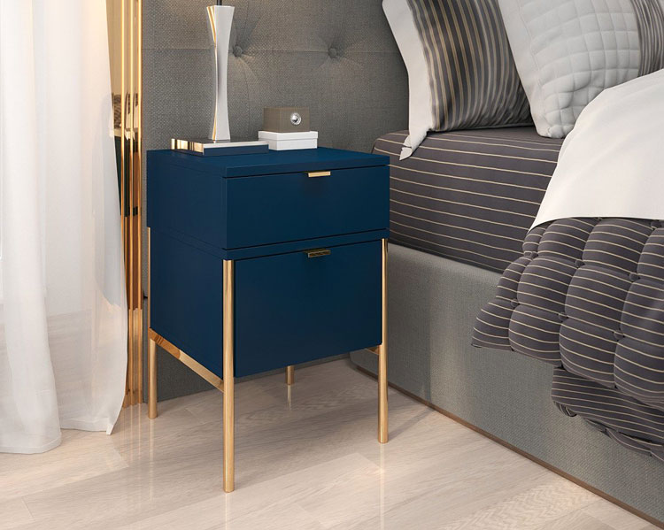 Elegancka granatowa szafka na złotych nóżkach Marly 6X