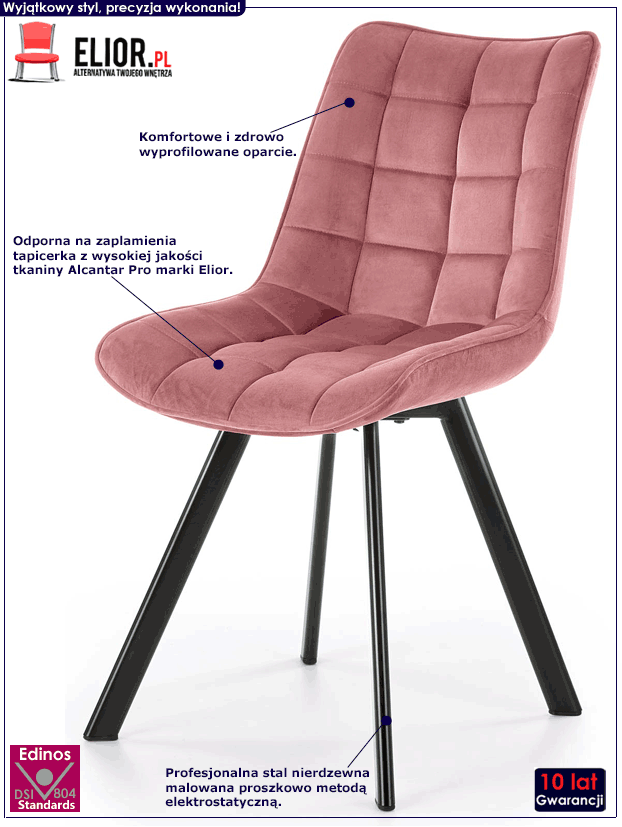 Różowe krzesło pikowane w industrialnym stylu Winston