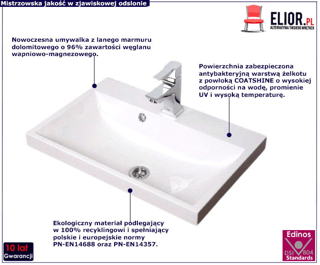 Konglomeratowa umywalka łazuienkowa z lanego marmuru Dexon