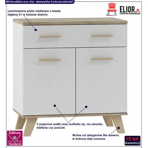Fotografia Skandynawska komoda Bodi 2X - biała + dąb sonoma z kategorii Komody