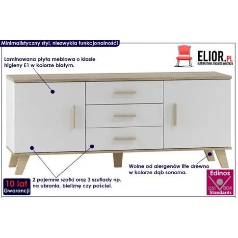 Fotografia Minimalistyczna komoda Bodi 3X - biała + dąb sonoma z kategorii Komody