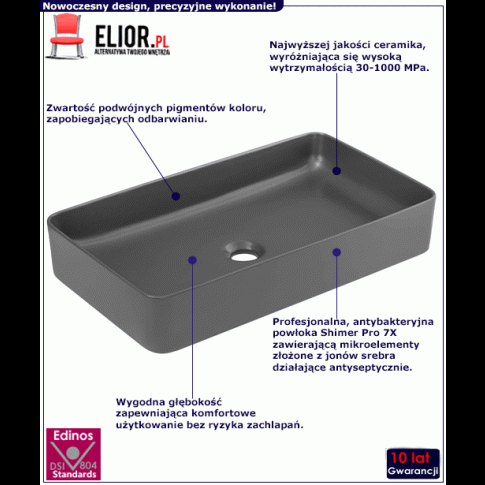 Ceramiczna ciemnoszara umywalka prostokątna Averto