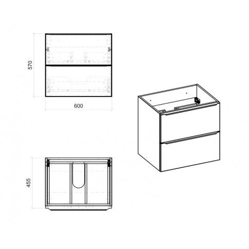 Wymiary podwieszanej szafki łazienkowej Malta 3X Dąb 60 cm