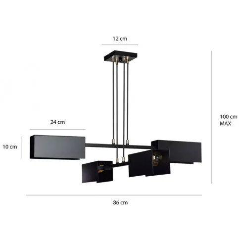 Wymiary czarnej lampy wiszącej z regulacją D019-Hertis