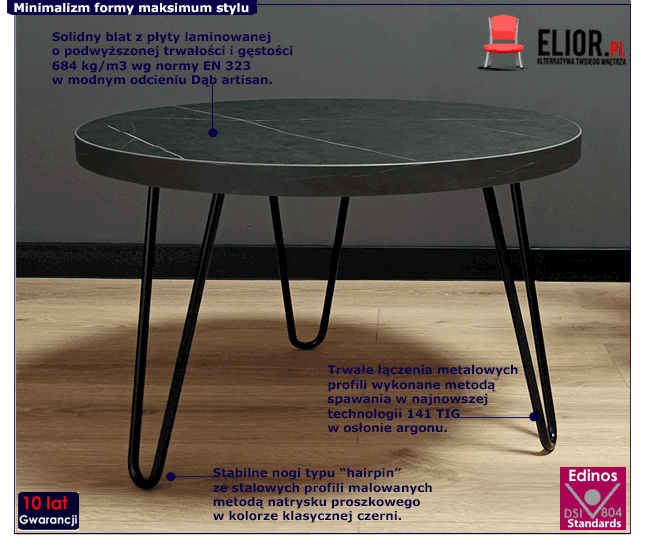 Loftowy stolik kawowy hairpin legs wyrawny szary kamień Juno 2X