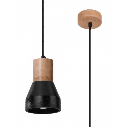 Czarna lampa wisząca z drewna i betonu S165-Agira