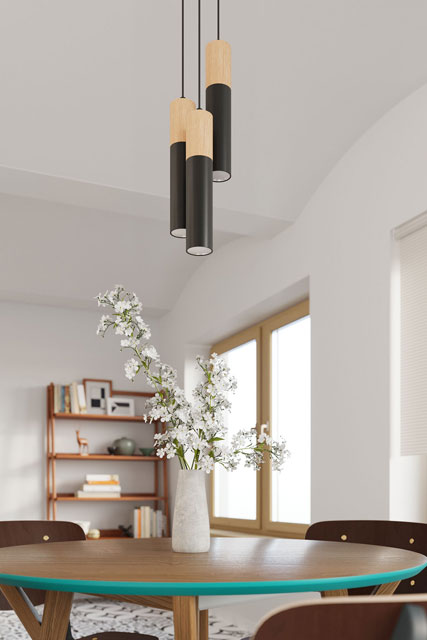Czarna potrójna lampa wisząca tuba punktowa W479-Balto
