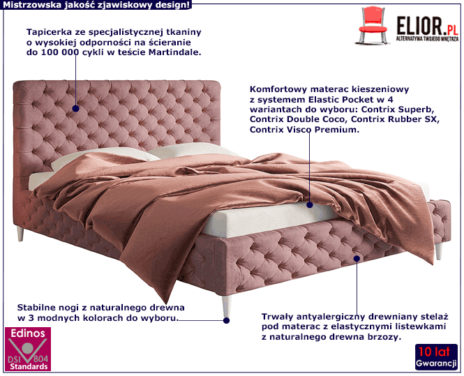 Pikowane łóżko ze stelażem i zagłówkiem Cefo
