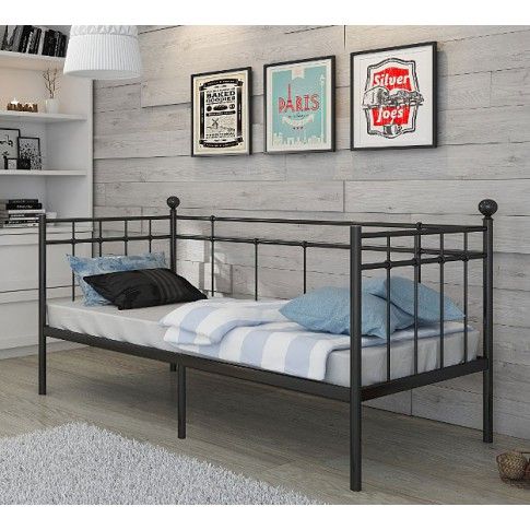 Fotografia Pojedyncze łóżko metalowe Toles 90x200 - czarne z kategorii Łóżka i materace