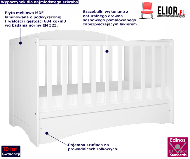 Białe łóżeczko dla niemowląt Pinokio 2S