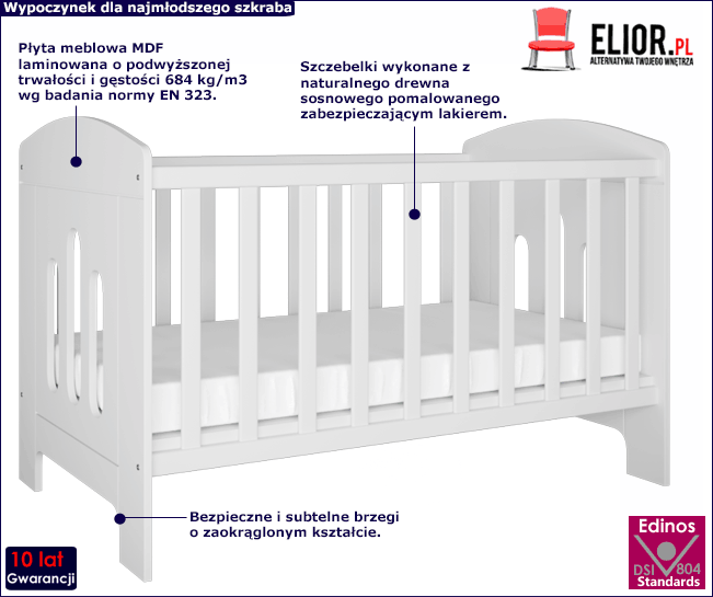 Białe łóżeczko dla niemowlaka Pinokio 3S