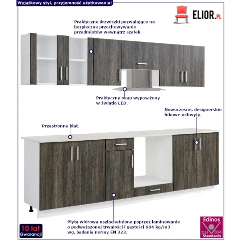 Komplet 8 szafek kuchennych z okapem Fuegis