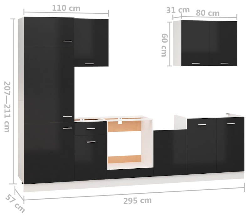 Produkt Komplet szafek kuchennych w kolorze czarnym z połyskiem - Avros - zdjęcie numer 3