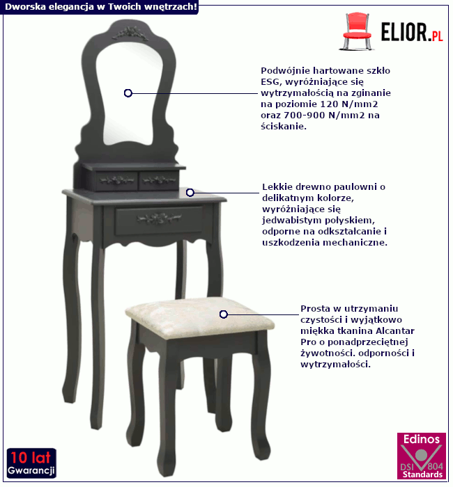 Szara toaletka Orelia: cechy produktu