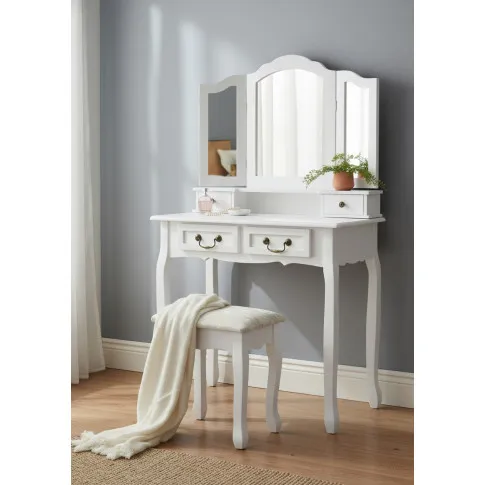 Biała toaletka ze stołkiem   Luxed