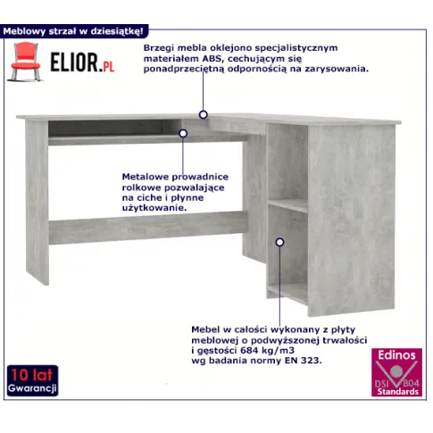 Biurko do nauki i pracy betonowa szarosc Merfis