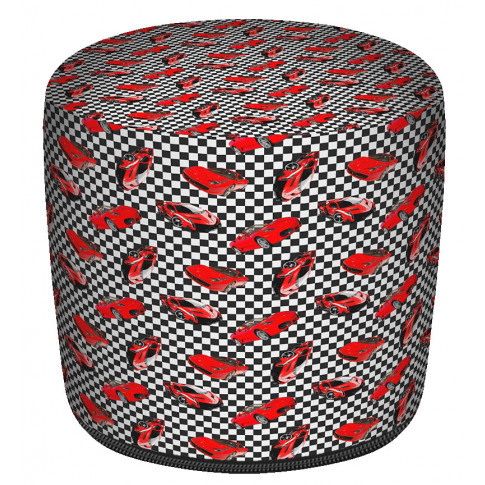Czerwono-czarna okrągła pufa tapicerowana Tiko