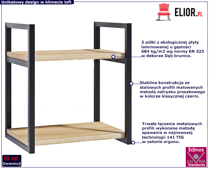 Minimalistyczna metalowa półka ścienna z blatem dąb brunico Lunes 2X