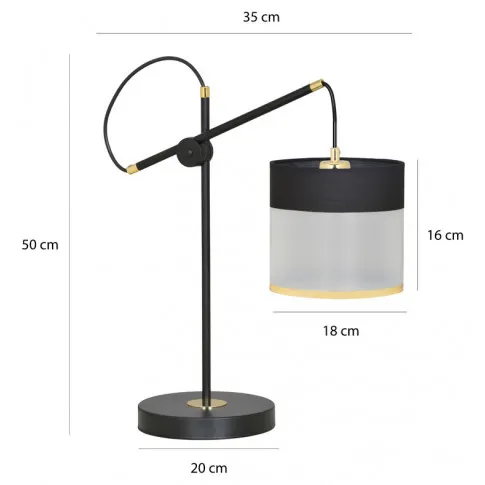 Wymiary czarnej lampki nocnej D041-Ardos