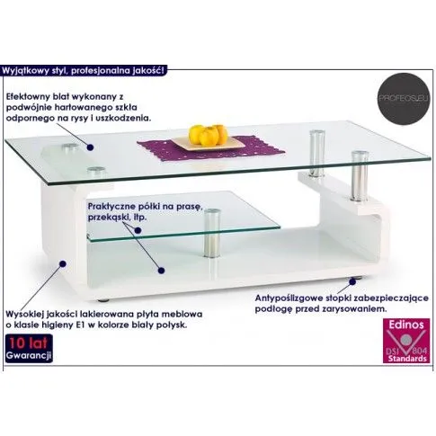 Fotografia Szklana ława Zirkos - biały połysk z kategorii Ławy i stoliki