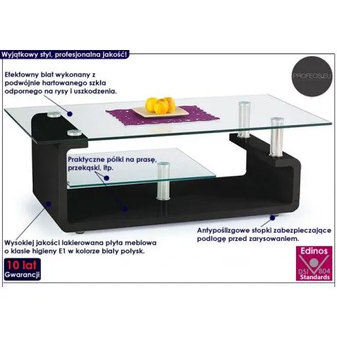 Fotografia Szklana ława Zirkos - czarny połysk z kategorii Ławy i stoliki