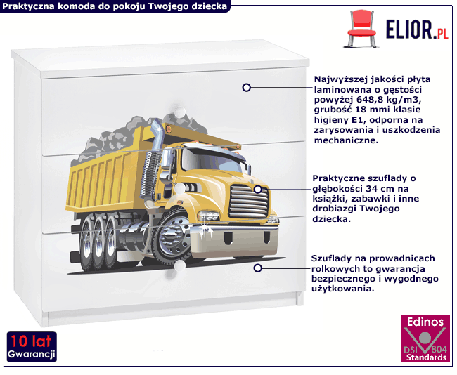 Biała komoda dziecięca z szufladami Nala 10X mix
