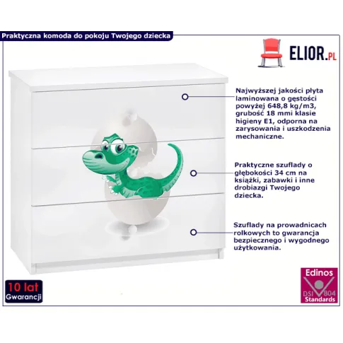 Komoda biała z szufladami dla dzieci Dino Happy 10X