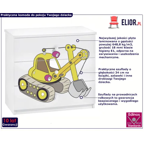 Komoda z motywem koparki dla chłopca Happy 10X