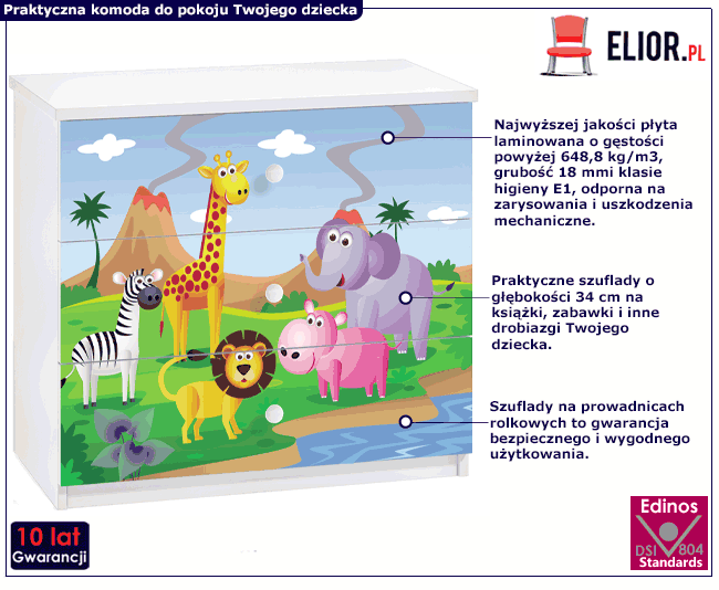 Biała komoda dziecięca z szufladami Rostok 10X mix