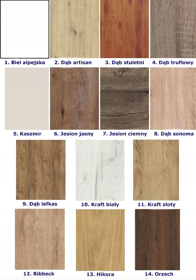 Dostępna kolorystyka ławostołu Imis