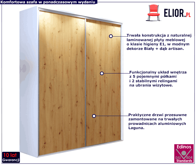 Minimalistyczna szafa przesuwna Biały + dąb artisan 200 cm Savona 2X