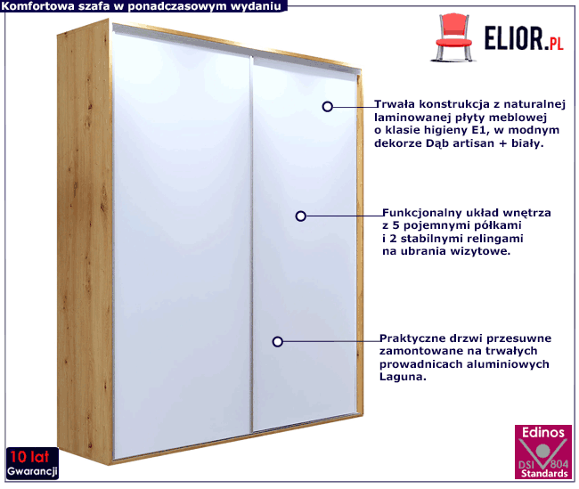 Minimalistyczna szafa przesuwna Dąb artisan + biały 200 cm Savona 2X