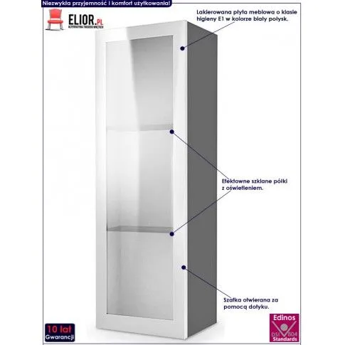 Fotografia Witryna z oświetleniem Vitoria 10X - biały połysk + popiel z kategorii Komody