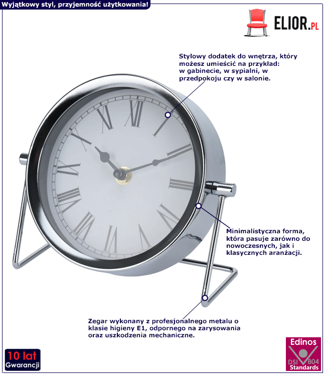 Srebrny zegar Antono - stojący