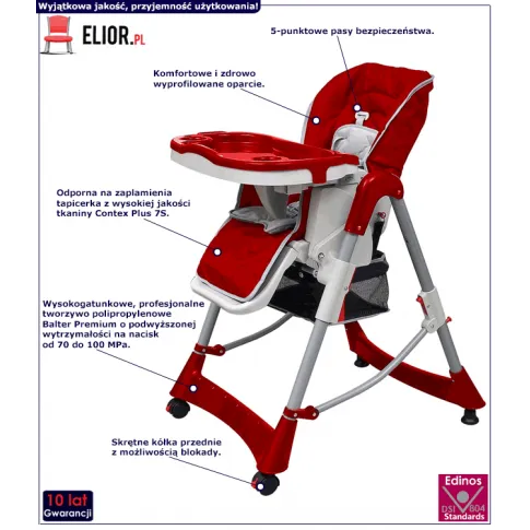 Czerwone krzesełko do karmienia dzieci Lambi