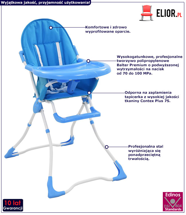 Niebieskie regulowane krzesełko do karmienia dzieci Hikko