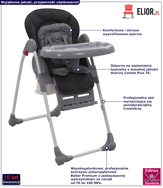 Szare regulowane krzesełko do karmienia dzieci Tamlin