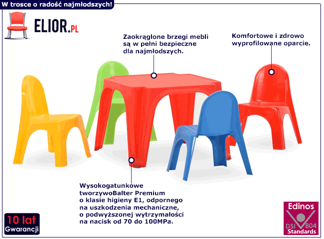 Kolorowy stolik do pokoju dziecięcego z krzesełkami Melvis