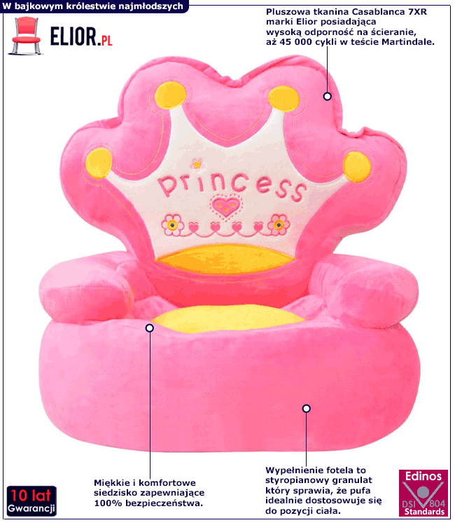 Różowy pluszowy fotelik dla dziecka Noki