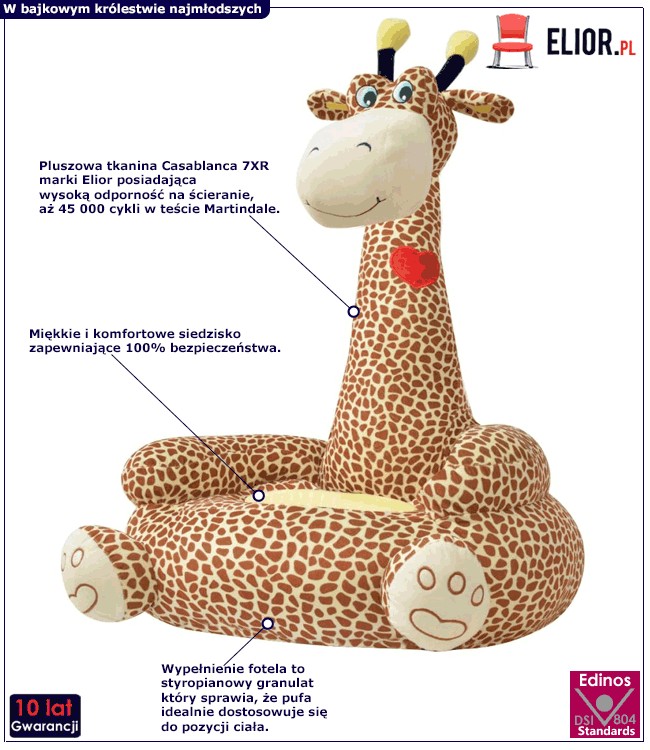 Pluszowy fotelik do pokoju dziecięcego żyrafa Noki
