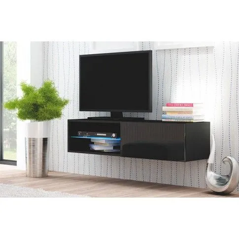 Zdjęcie wisząca czarna szafka RTV lakierowana z oświetleniem Vitoria 5X | Edinos.pl