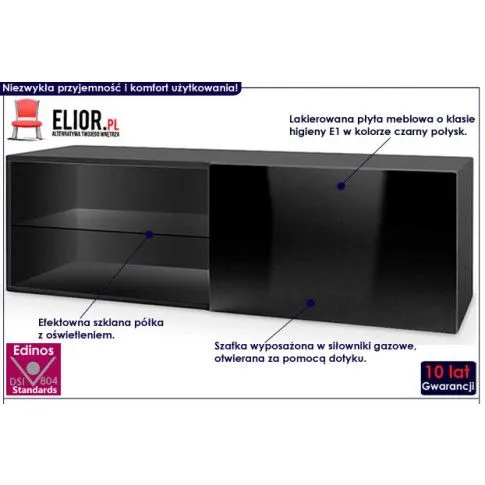Fotografia Wisząca szafka RTV z oświetleniem Vitoria 5X - czarny połysk z kategorii Szafki