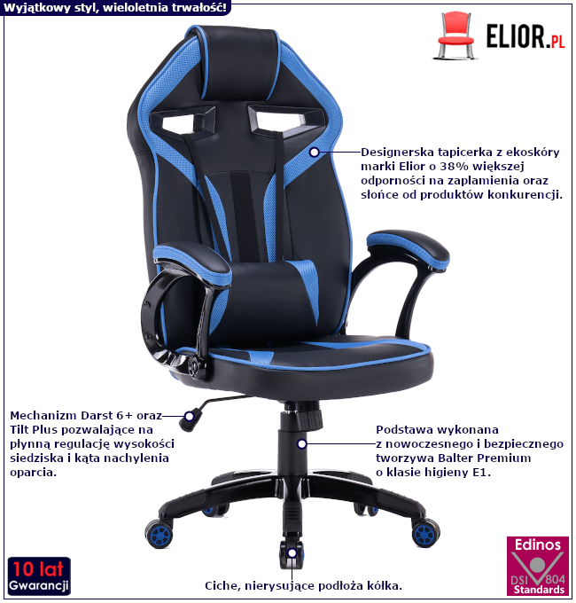Produkt Czarno-niebieski fotel gamingowy - Dexero