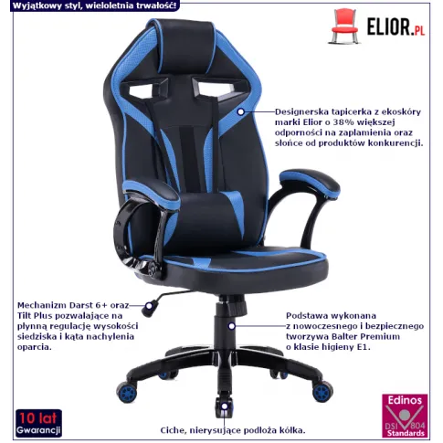 Nowoczesny niebieski fotel gamingowy Dexero