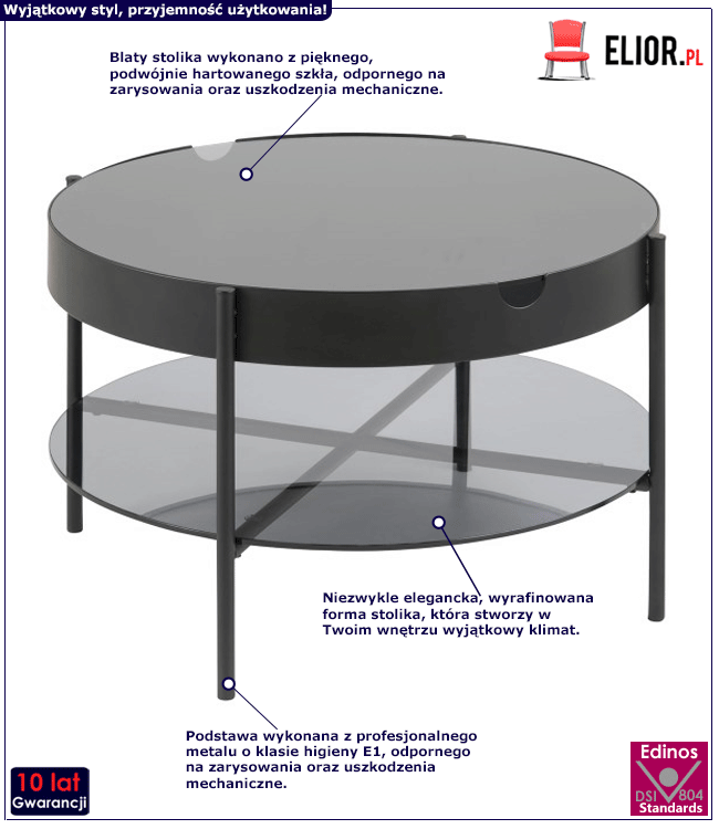 Czarny stolik Monteo - dymione szkło