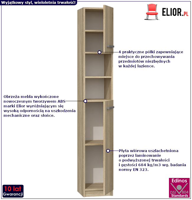 Produkt Wąska szafka łazienkowa w kolorze dąb sonoma - Ensa