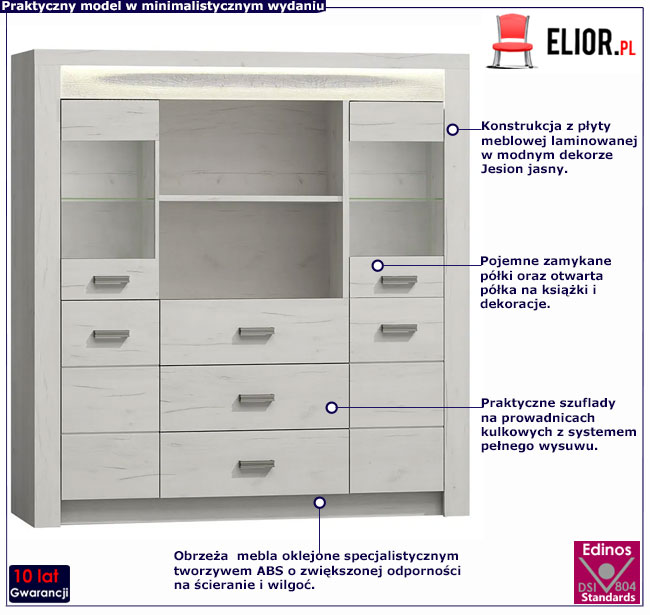 Komoda z witryną w dekorze kraft biały Mariel 22X