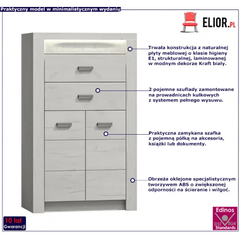 Komoda z szufladami i półką w kolorze kraft biały Dagna 7X