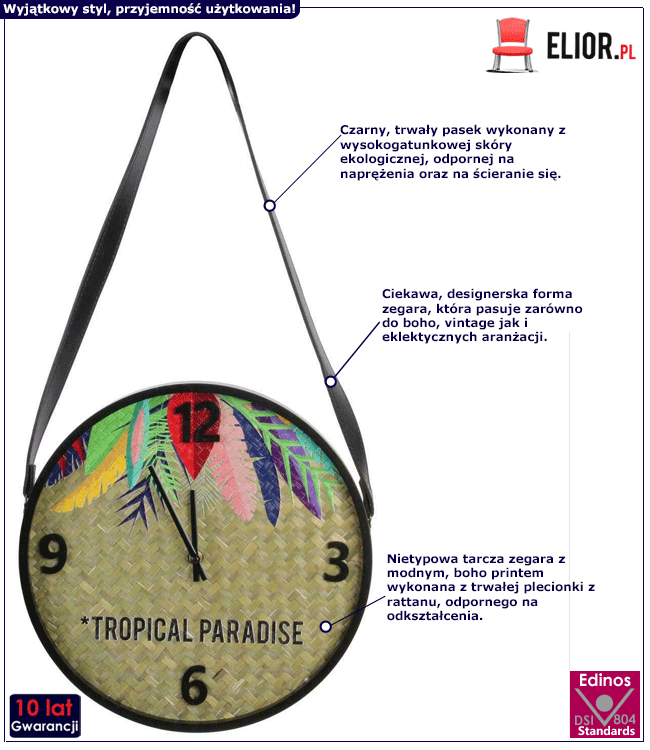 Boho zegar na pasku Tolko - tropikalny